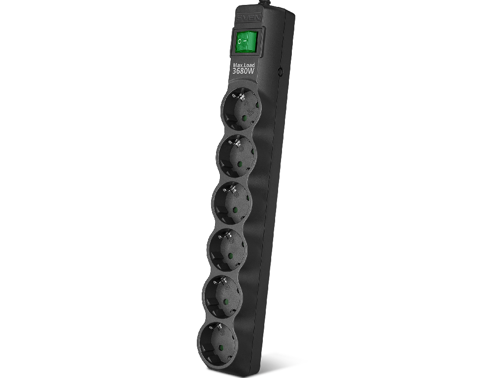 Surge Protector   6 Sockets,  5.0m,  Sven "SF-06E", Black, flame-retardant material