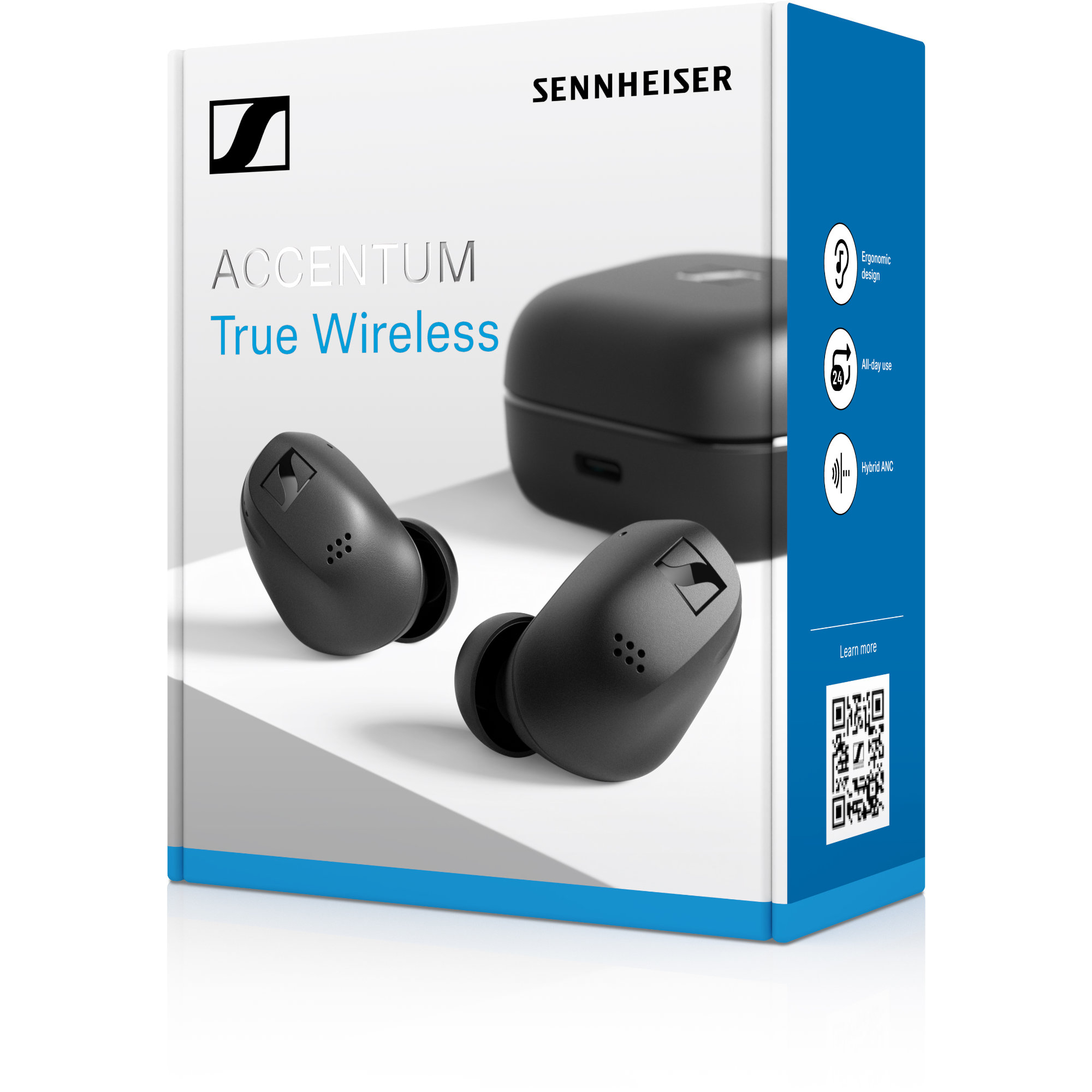True Wireless Sennheiser Accentum, Black, IP54, 8 hours (ANC off)/6 hours (ANC on); Max. battery life charging box: 28 hours