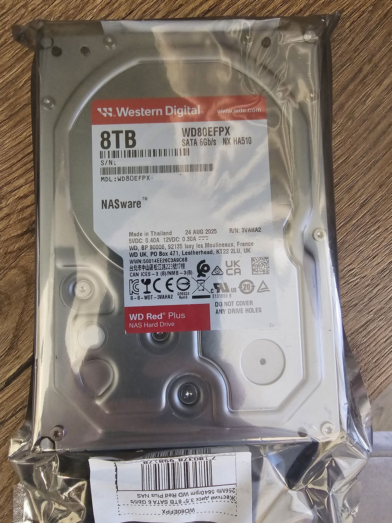 3.5" HDD  8.0TB-SATA-256MB Western Digital  "Red Plus (WD80EFPX)", NAS, 24/7, CMR