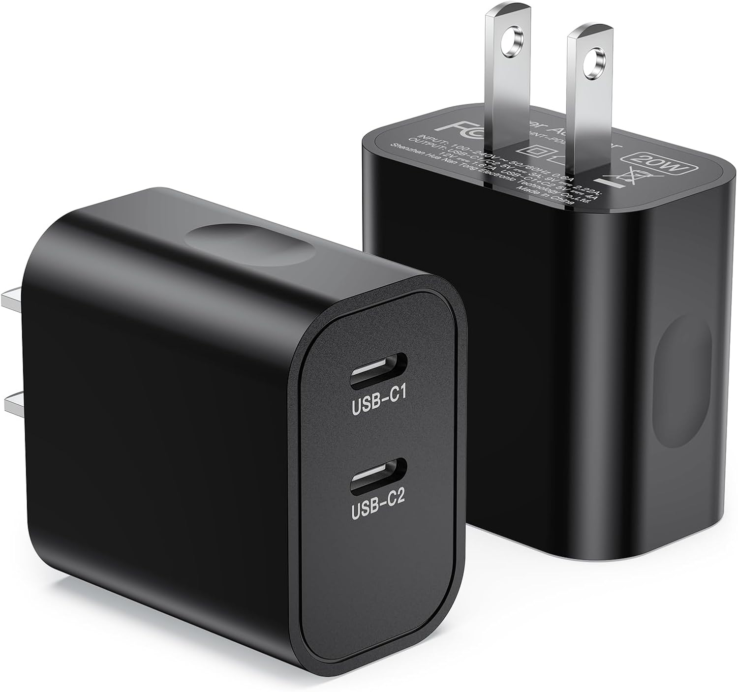 Wall Charger Gembird 2-port: Type-C 20W PD; Type-A 20W QC 3.0, fast charger, Black