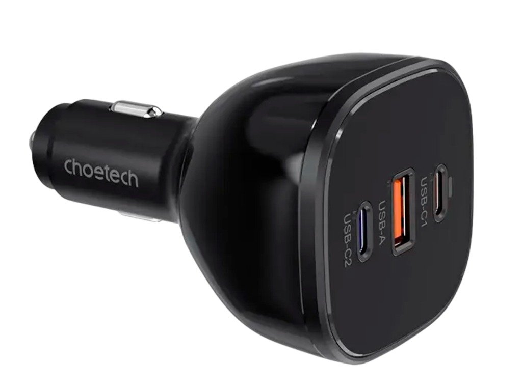 Car Charger Choetech 165W Dual USB-C and Single USB-A, Black