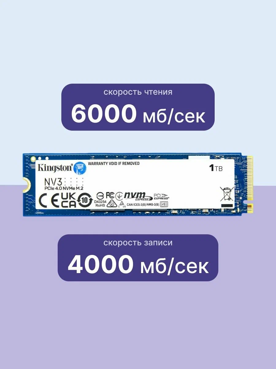 .M.2 NVMe SSD 1.0TB  Kingston  NV3 [PCIe 4.0 x4, R/W:6000/4000MB/s, 320TBW, 3D-NAND]