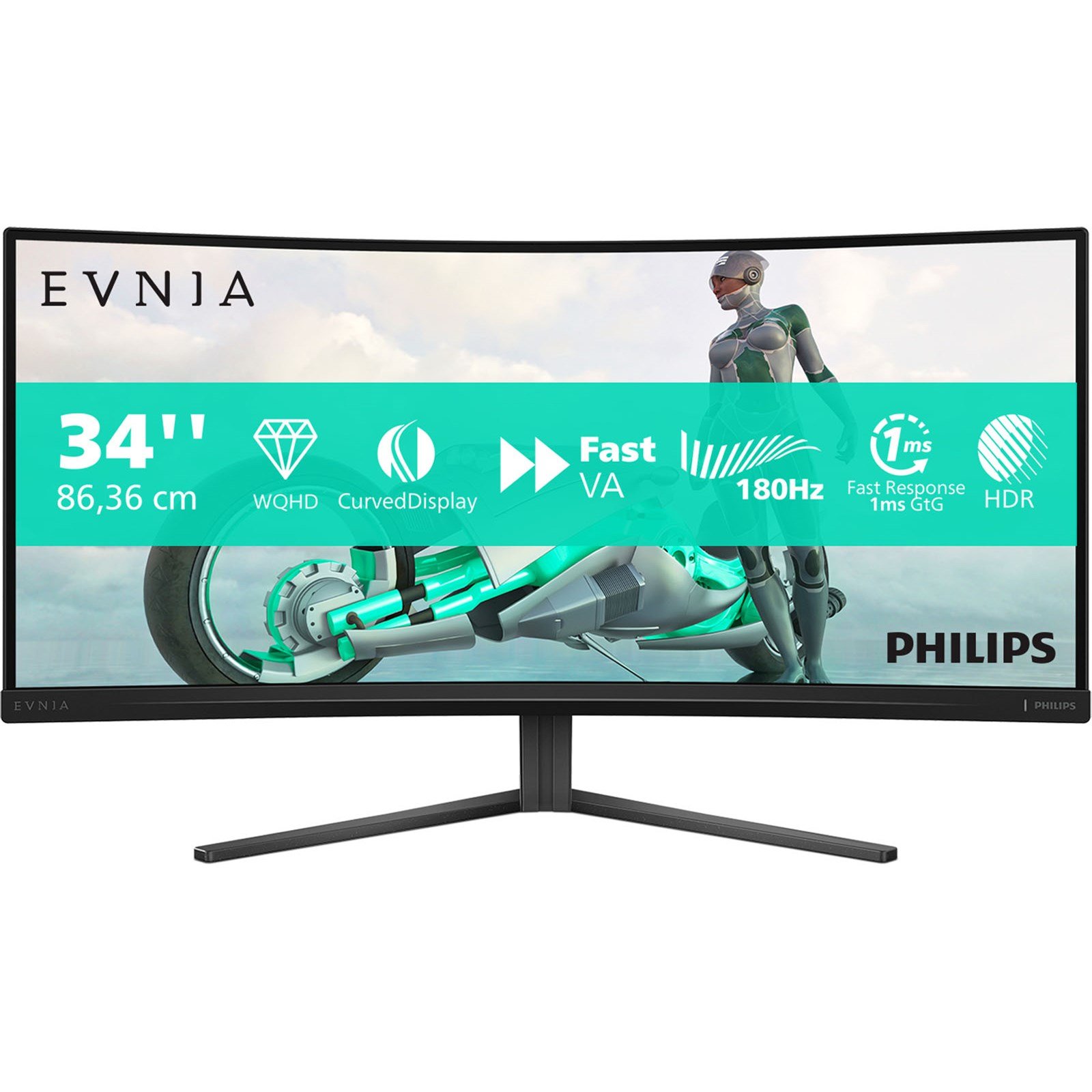 34" PHILIPS Evnia 34M2C3500L,Black,Curved-VA,3440x1440,180Hz,AdaptiveSync,0.03GTG,300cd,HDR,MegaDCR,HDMI+DP