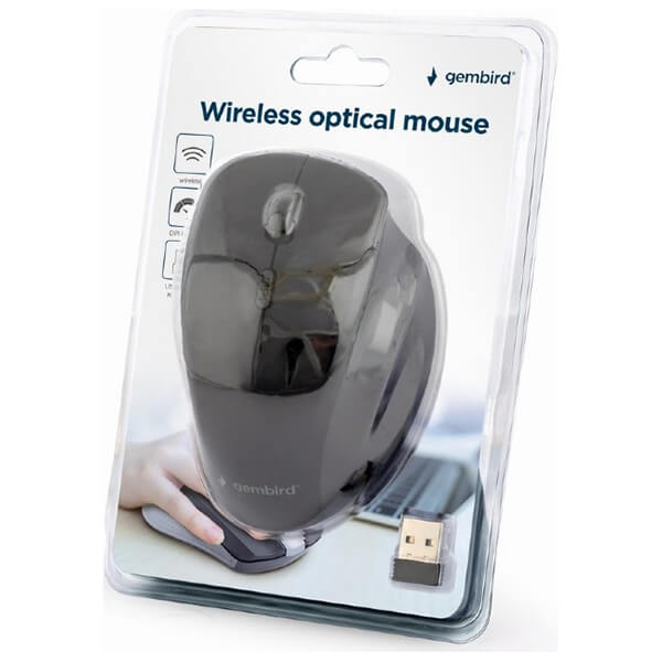 Wireless Mouse Gembird MUSW-6B-02-BG, Optical, 800-1600 dpi, 6 buttons, Ergonomic, 1xAA, Black/Gary