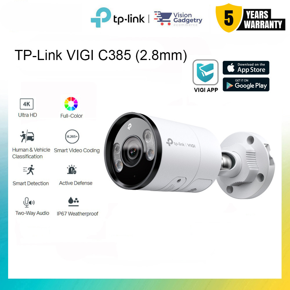 TP-Link Bullet Outdoor Network Camera "VIGI C385", 2.8mm, 4K (8MP), Full-Color, PoE, IP67, Metal