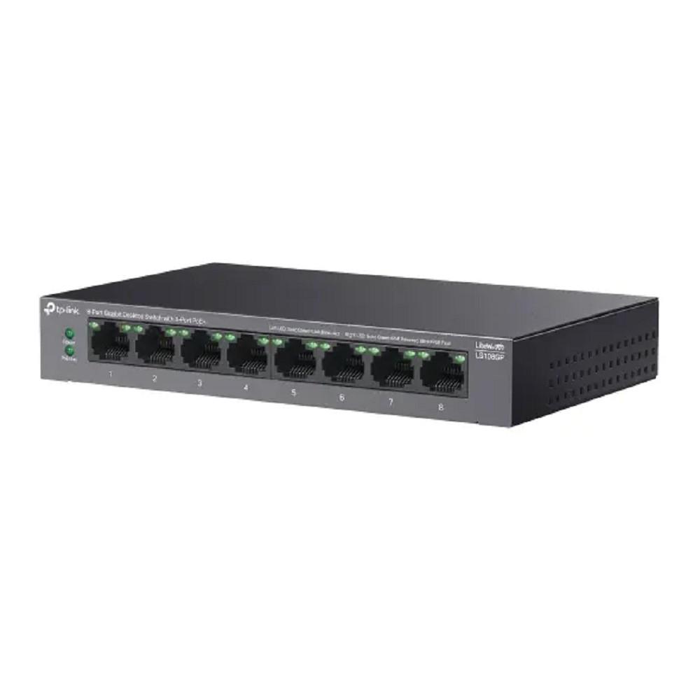 .8-port 10/100/1000Mbps  POE, TP-LINK "LS108GP", with 8-Port PoE, 62W Budget, Auto Recovery, Metal