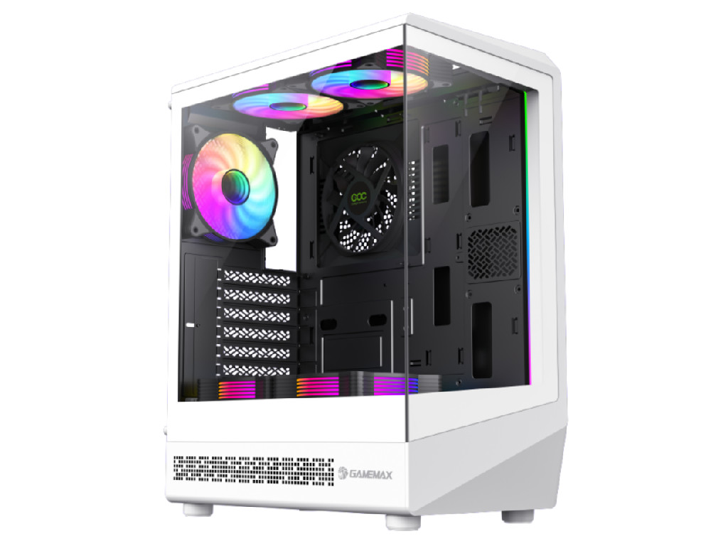 Case ATX GAMEMAX Vista COC AW, w/o PSU, 0.6mm, 5x120mm ARGB, ARGB Strip, Front&Side TG, 1xUSB-C, 1xUSB-3.0, 1xUSB2.0, 1x3.5", 2x2.5", White