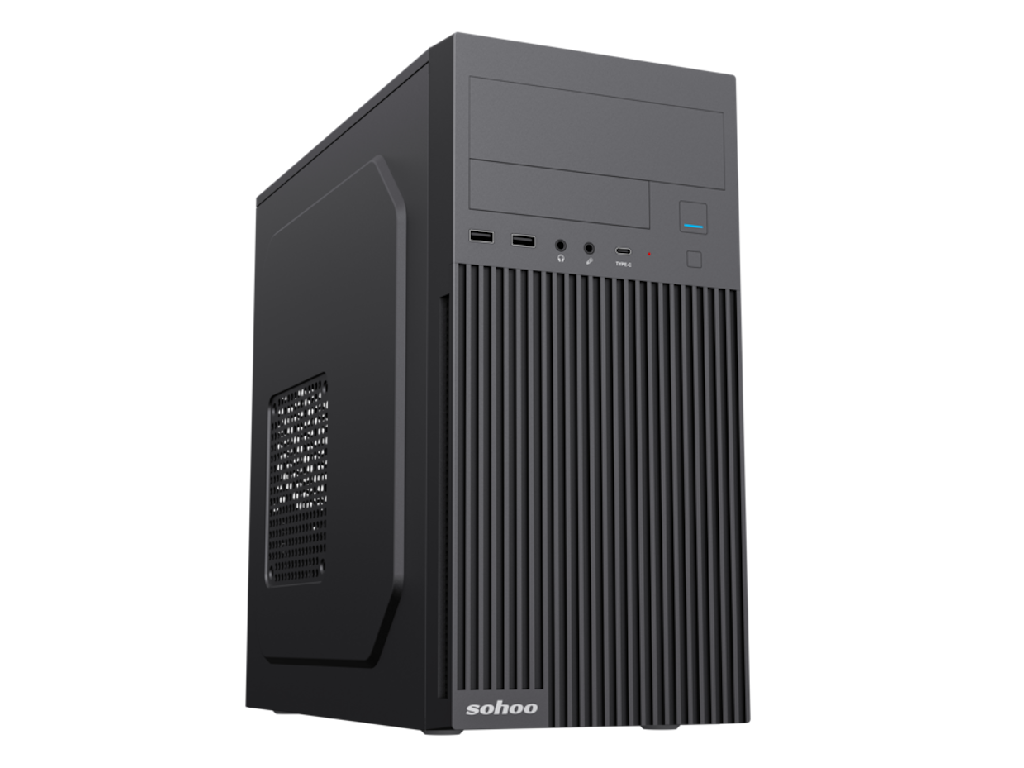Case mATX 550W Sohoo 6521BK, 0.4mm, 1xUSB-C, 1xUSB3.0, 1xUSB2.0, 1x5.25", 2x3.5", 3x2.5", PSU: ATX-550W-12cm, Black