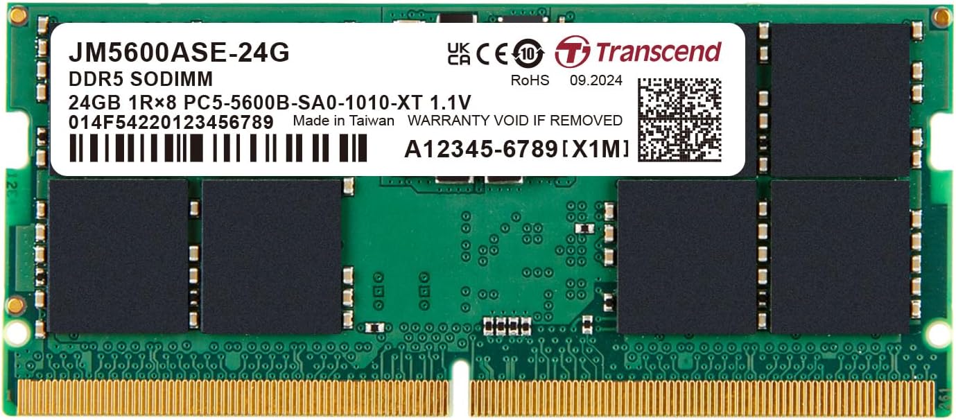 24GB DDR5-5600MHz SODIMM  Transcend JetRam JM5600ASE-24G, (3Gx8)x8, 1Rx8, CL46, 1.1V