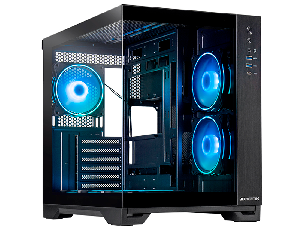 Case ATX Chieftec Visio, w/o PSU, 0,65/0.9mm, 6x120mm ARGB, Front&Side Tempered Glass, Dual-chamber, RGB Hub,1xUSB-C, 2xUSB3.0, 2x2,5", 2x3,5", Black