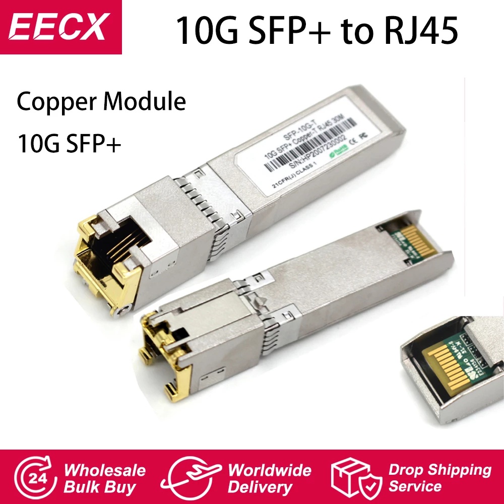 10G Base-T SFP+T Copper RJ45, up to 30m