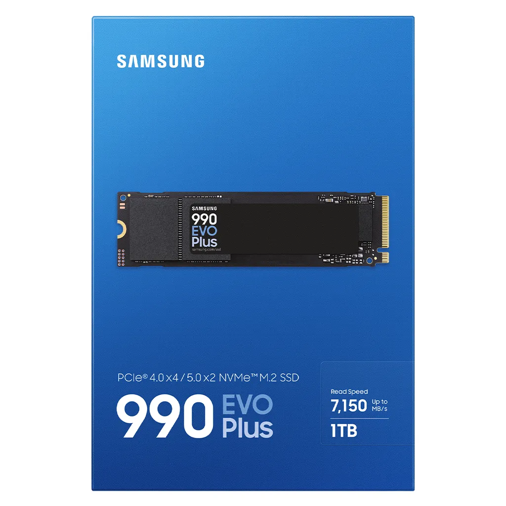 .M.2 NVMe SSD 1.0TB  Samsung  990 EVO Plus "MZ-V9S1T0BW" [PCIe 4.0 x4/5.0 x2, R/W:7150/6300MB/s, 850K/1350K IOPS, 600TB, TLC]