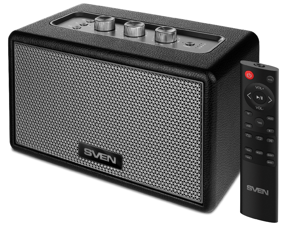 Audio System SVEN HA-950 black, MDF, PU leather, 60W, Bluetooth, USB, Micro SD, Remote