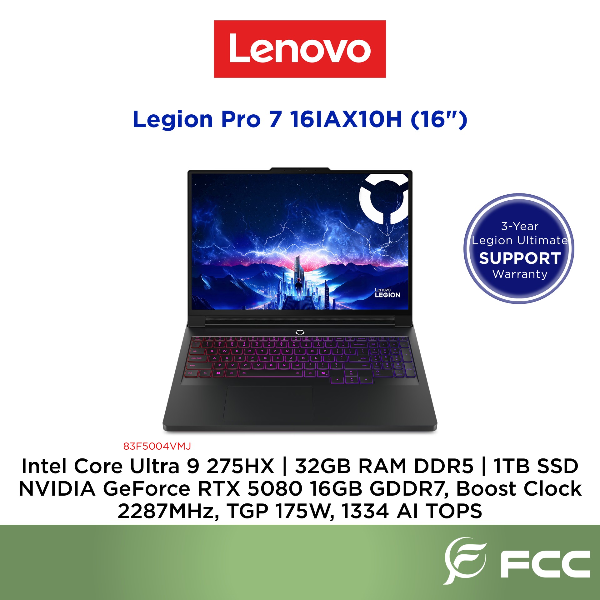 NB Lenovo 16.0" Legion Pro 7 16IAX10H Black (Core Ultra 9 275HX 64Gb 1Tb 5090 24Gb)