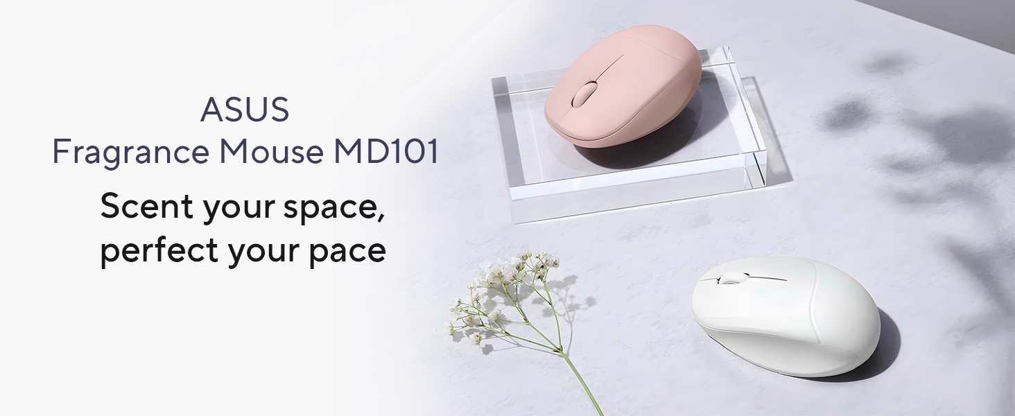 Wireless Mouse Asus Fragrance MD101, 1200-2400 dpi, 3 buttons, Ambidextrous, 66g, 1xAA, 2.4Ghz+BT, Pink
