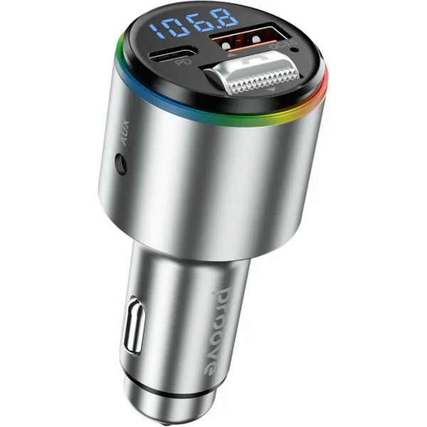 Car Charger Proove FM Launcher Power Drive 30W (PD+QC3.0) Type-C+USB Silver
