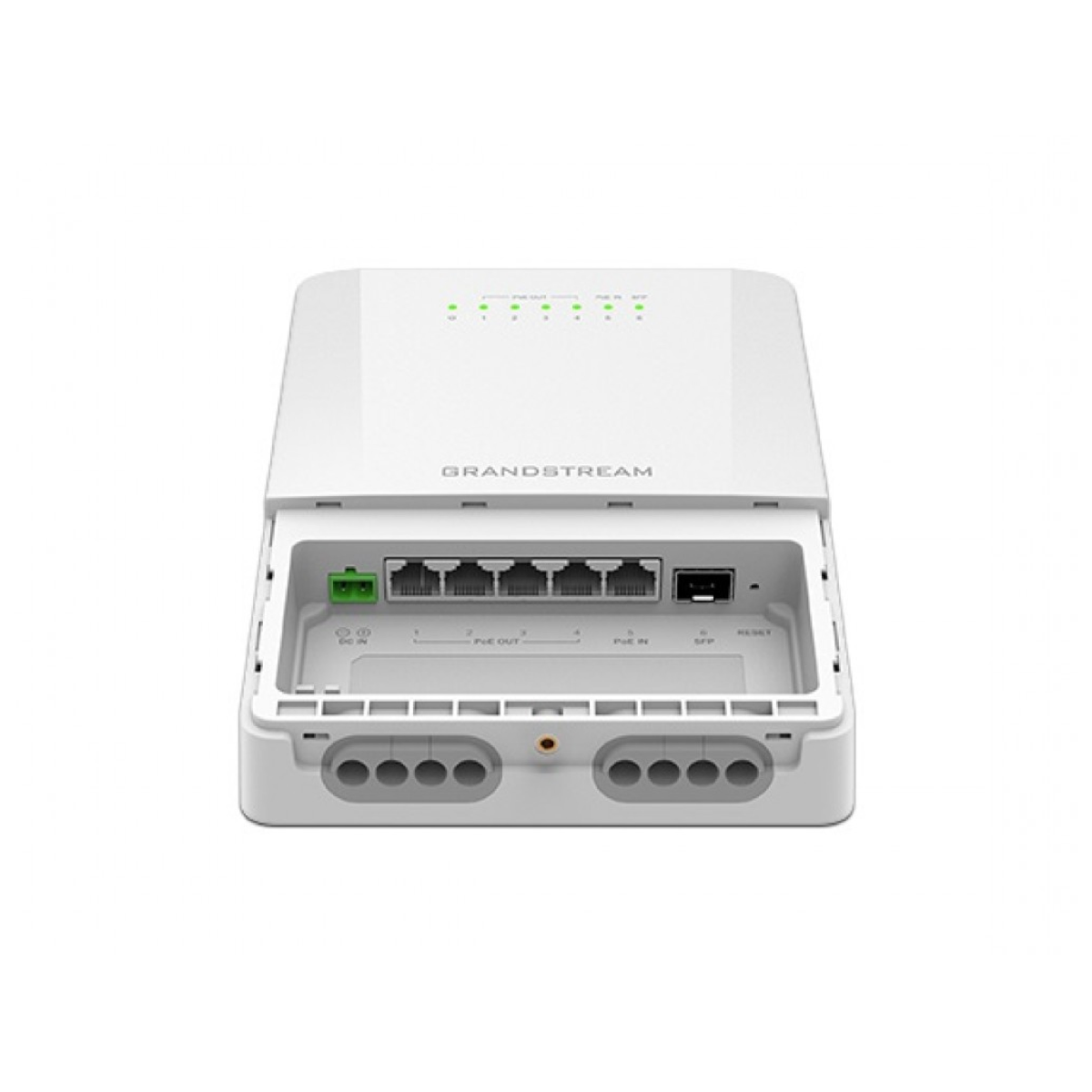 .6-port Outdoor Gigabit Lite Managed PoE++ Grandstream Switch, "GWN7710R",1x PoE++ IN, 1x PoE++ OUT, 4xPoE+,  up to 100W Budget, 2.5GbE SFP, IP66