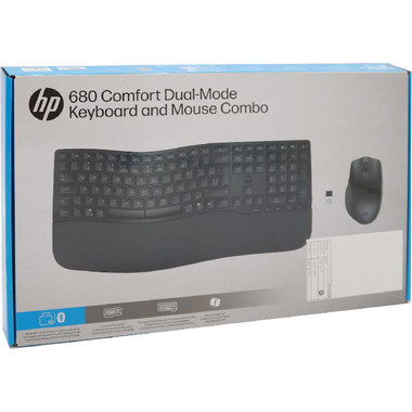 Wireless Keyboard & Mouse HP 680, Multi-device; Soft touch palm rest, Spill resistant, 4000dpi, 6 buttons, 2.4GHz/BT, 1xAA/2xAA, EN/RU, Black
