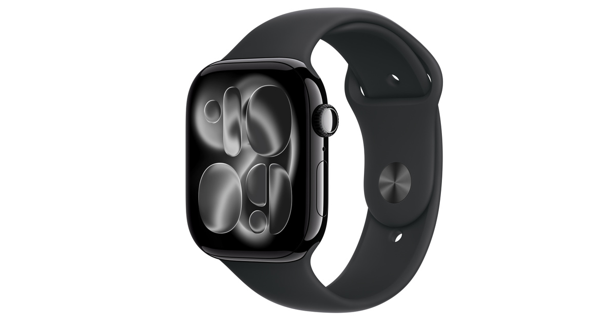 Apple Watch Series 11 GPS, 46mm Jet Black Aluminium Case with Black Sport Band - S/M, MEUW4