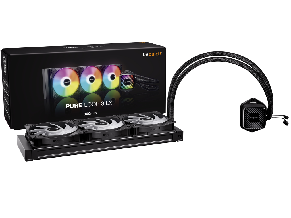 AIO Liquid Cooling be quiet! "Pure Loop  3  LX 360mm" (15.4-37.2dB, 3x120mm, PWM, 2100RPM, 61.8 CFM, Pump:5500RPM, ARGB 1280g.)