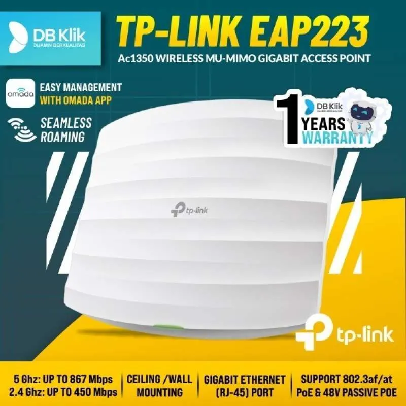 Wi-Fi AC Dual Band Access Point TP-LINK "EAP223 RF", 1317Mbps, MU-MIMO, Omada Centralized Mgmnt, PoE