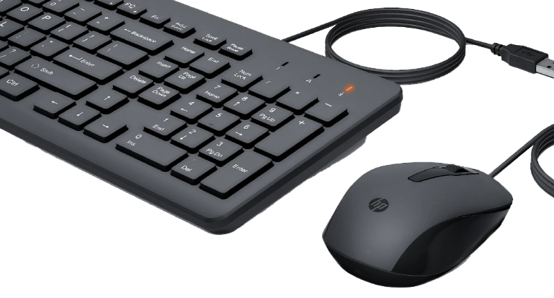 Keyboard & Mouse HP 150, Keyboard Full size; 2.5-zone layout, Mouse 3 buttons, USB, EN, Black