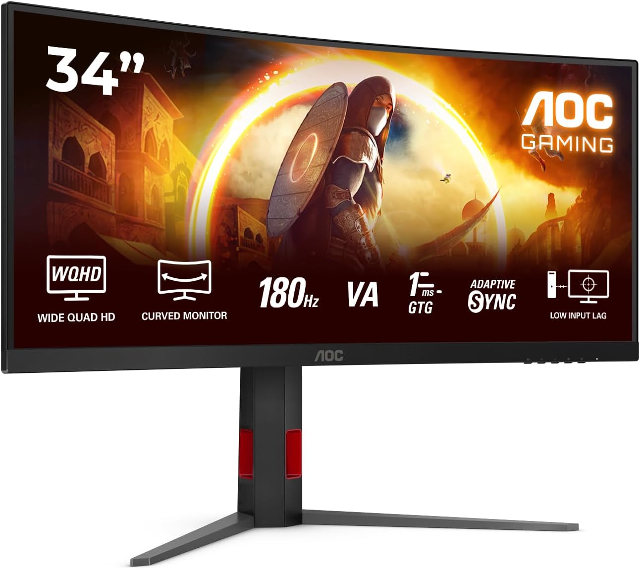 34" AOC CU34G4, Black, Curved-VA, 3440x1440, 180Hz, AdaptiveSync, 1msMPRT, 430cd, HDR10, HDMI+DP+USB