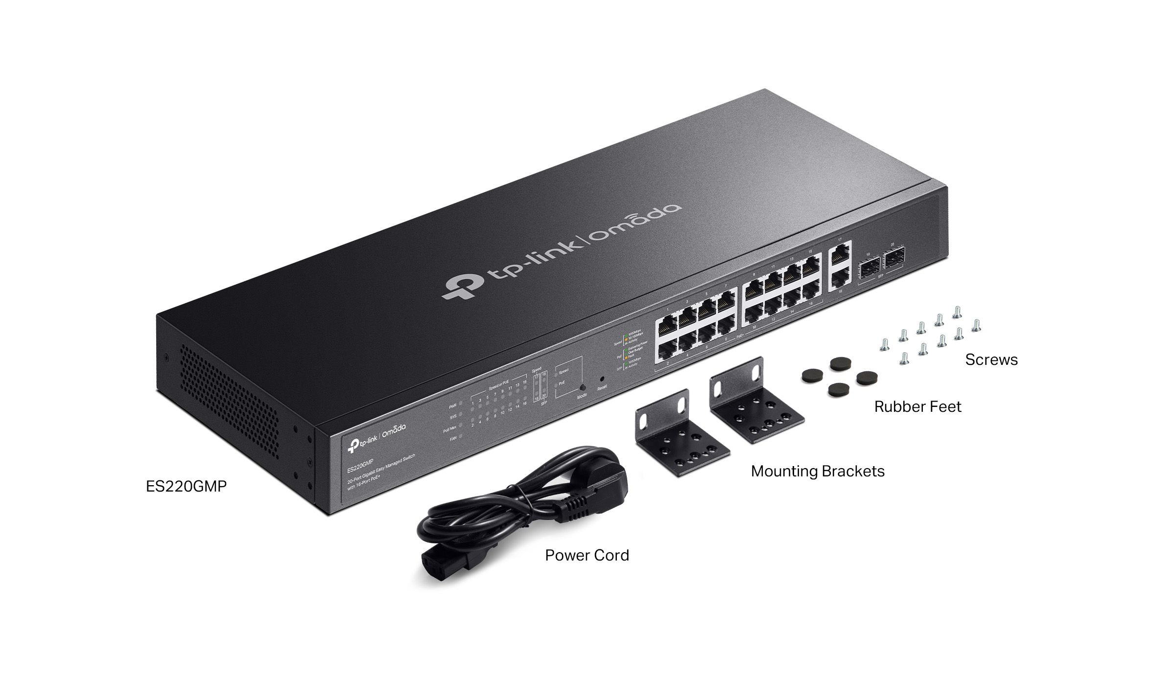 20-port Gigabit Easy Managed POE+ Switch TP-LINK "ES220GMP", 16xPoE Ports, 2xSFP 1Gbit, Budget 250W, Auto Recovery