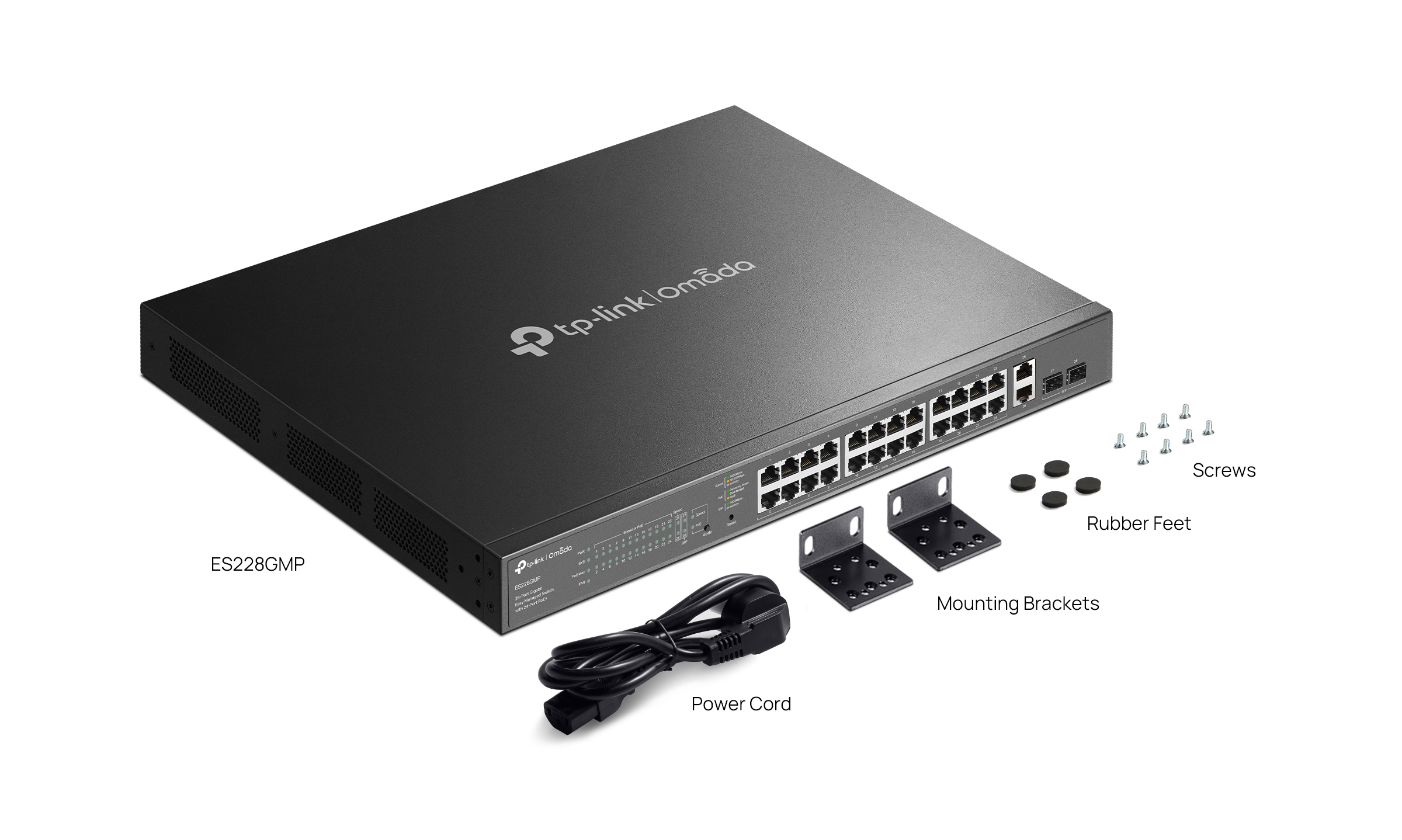 28-port Gigabit Easy Managed POE+ Switch TP-LINK "ES228GMP", 24xPoE Ports, 2xSFP 1Gbit, Budget 384W, Auto Recovery