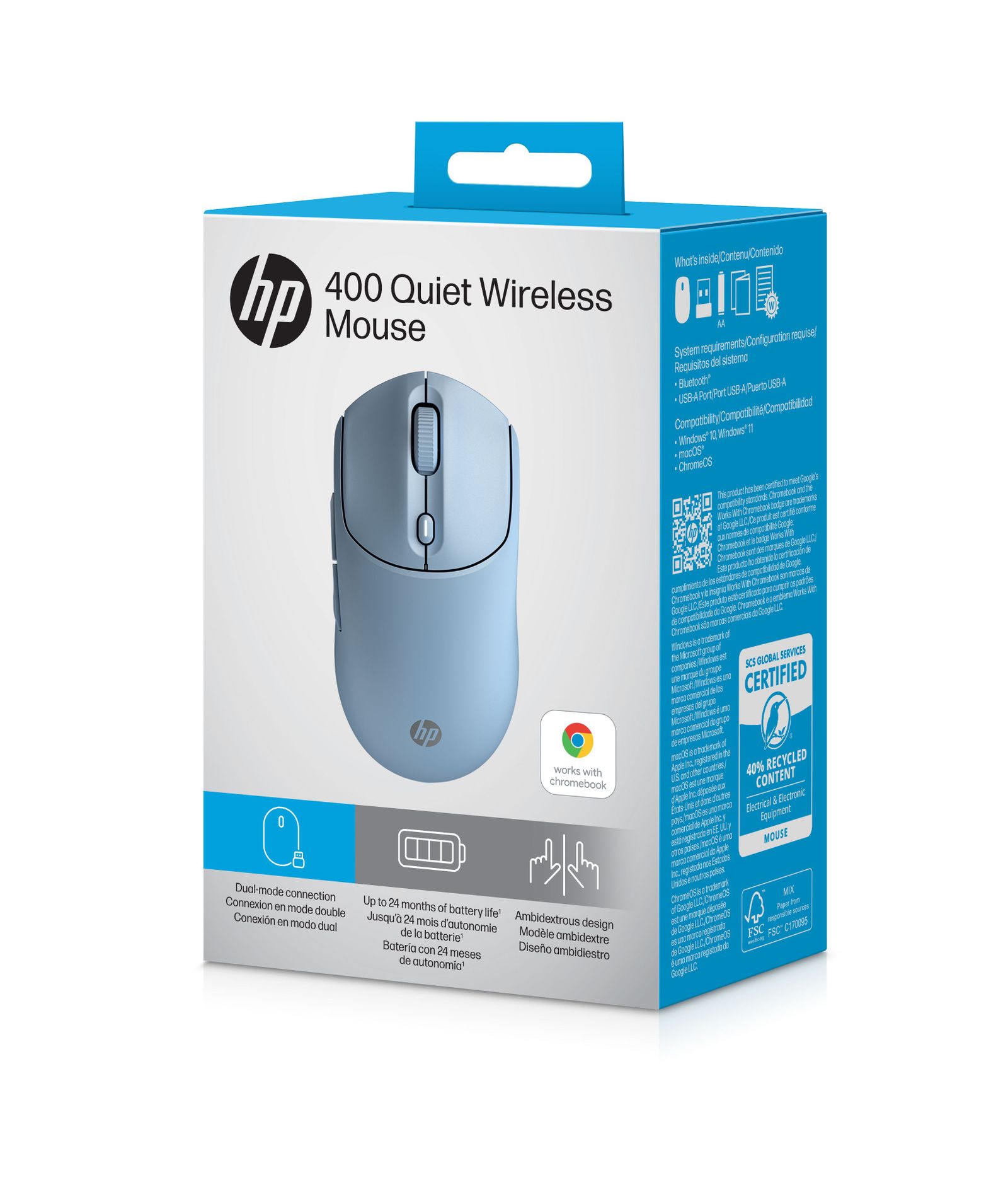Wireless Mouse HP 400 Quiet, up to 6000 dpi, 5 buttons, Multi surface, Ambidextrous, 109g., 1xAA, 2.4GHz/BT, Pink