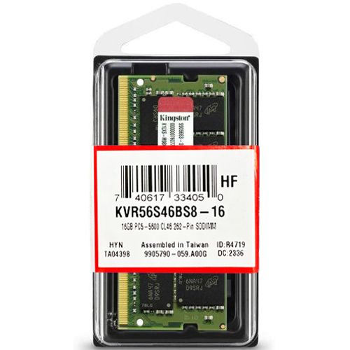 16GB DDR5-5600MHz SODIMM Kingston  ValueRAM (KVR56S46BS8-16), CL46, 1.1V, Intel XMP 3.0, Black