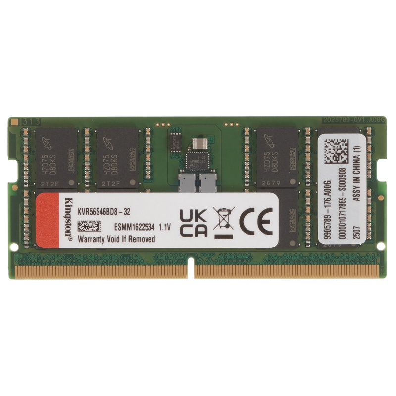 32GB DDR5-5600MHz SODIMM Kingston  ValueRAM (KVR56S46BD8-32), CL46, 1.1V, Intel XMP 3.0, Black