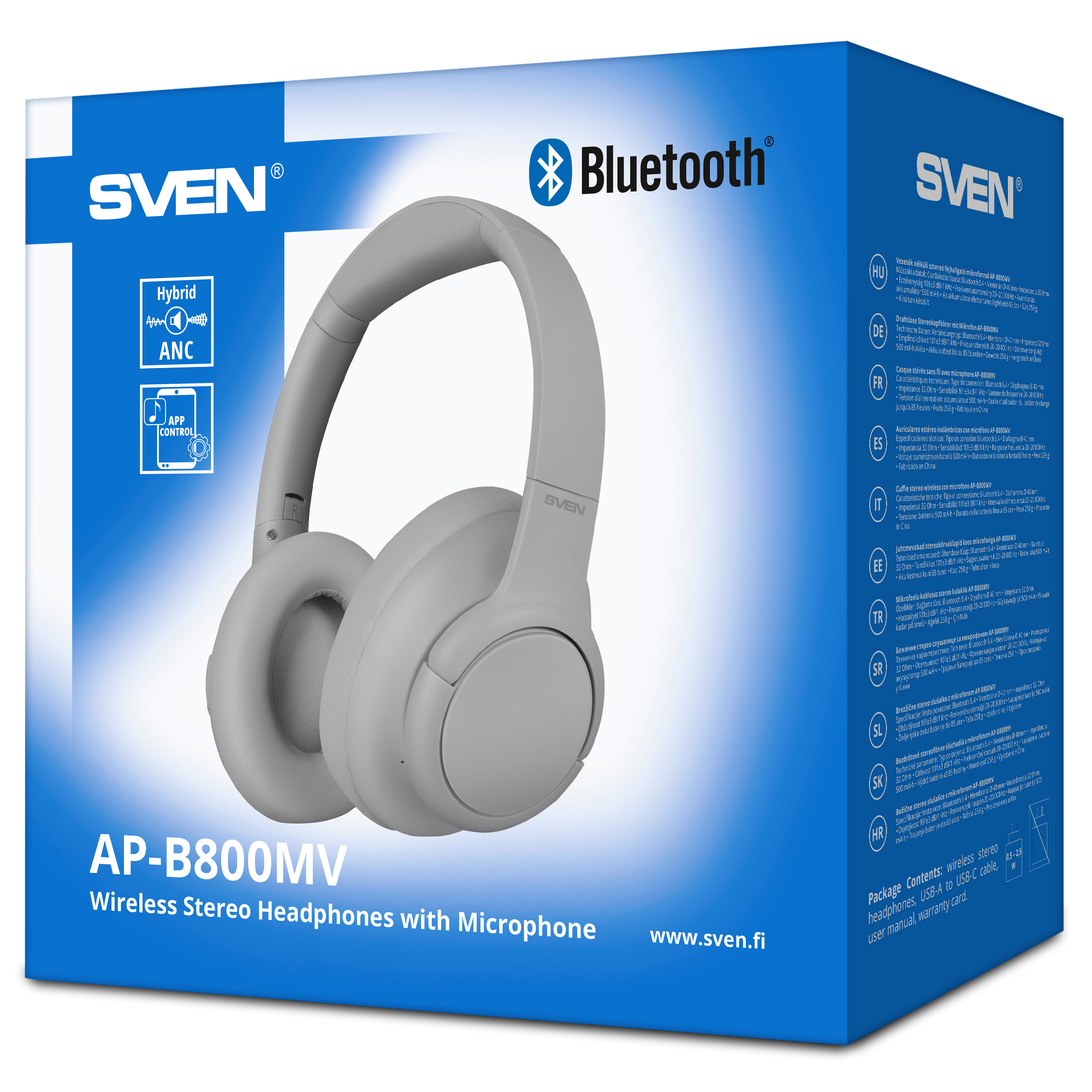 Bluetooth Headset SVEN AP-B800MV with Mic, Bluetooth, hybrid ANC, APP, 4 mics, 500mAh, Black