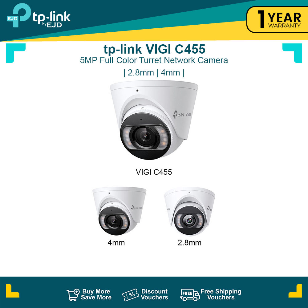 TP-Link Turret Outdoor Network Camera "VIGI C455", 4mm, 5MP, Full-Color, PoE, IP67, Metal