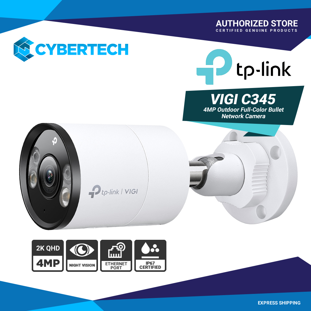 TP-Link Bullet Outdoor Network Camera "VIGI C345", 6mm, 4MP, Full-Color, PoE, IP67, Metal