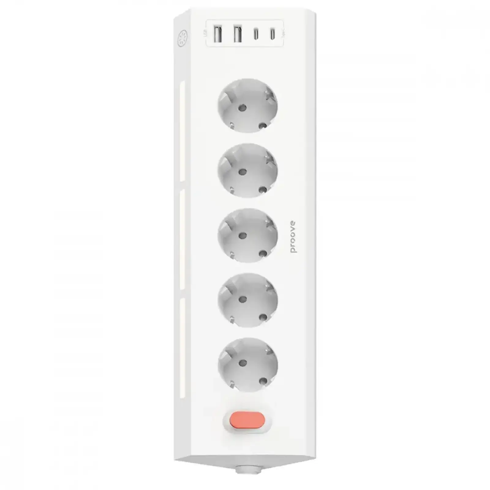 Prelungitor Power Strip Proove Prism (5AC + 2 Type-C + 2 USB) 1.6m, White