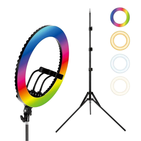 Tripod cu Lampa Circulara RGB Selfie Ring Light HQ-18RGB 18", Black