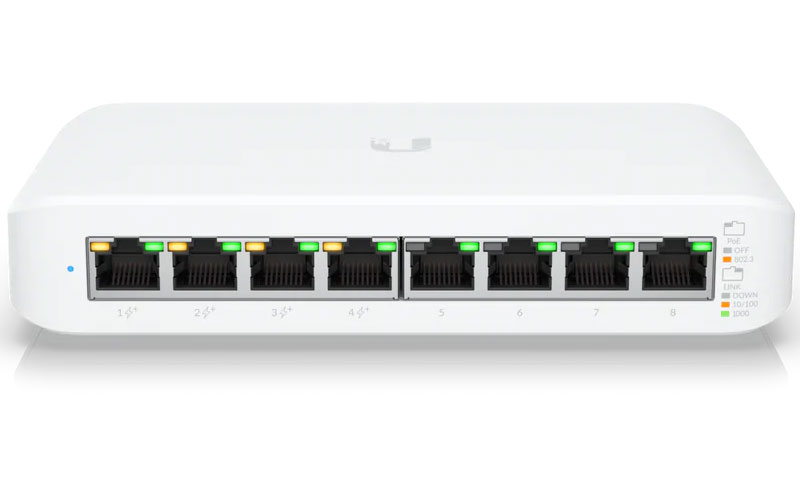 .8-port 10/100/1000Mbps Layer 2 Managed Ubiquiti PoE+ Switch, USW-Lite-8-POE, 8xPoE Ports, 52W budget
