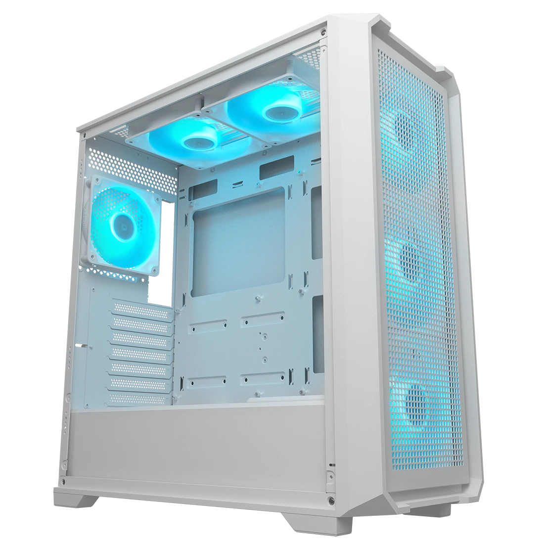 Case ATX Cougar MX600 Air PRO  w/o PSU, 5x140mm, 1x120mm, ARGB PWM, TG: Front&Side, 2xUSB3.0, 1xUSB-C, 2x2.5", 1x3.5", RGB Button, White