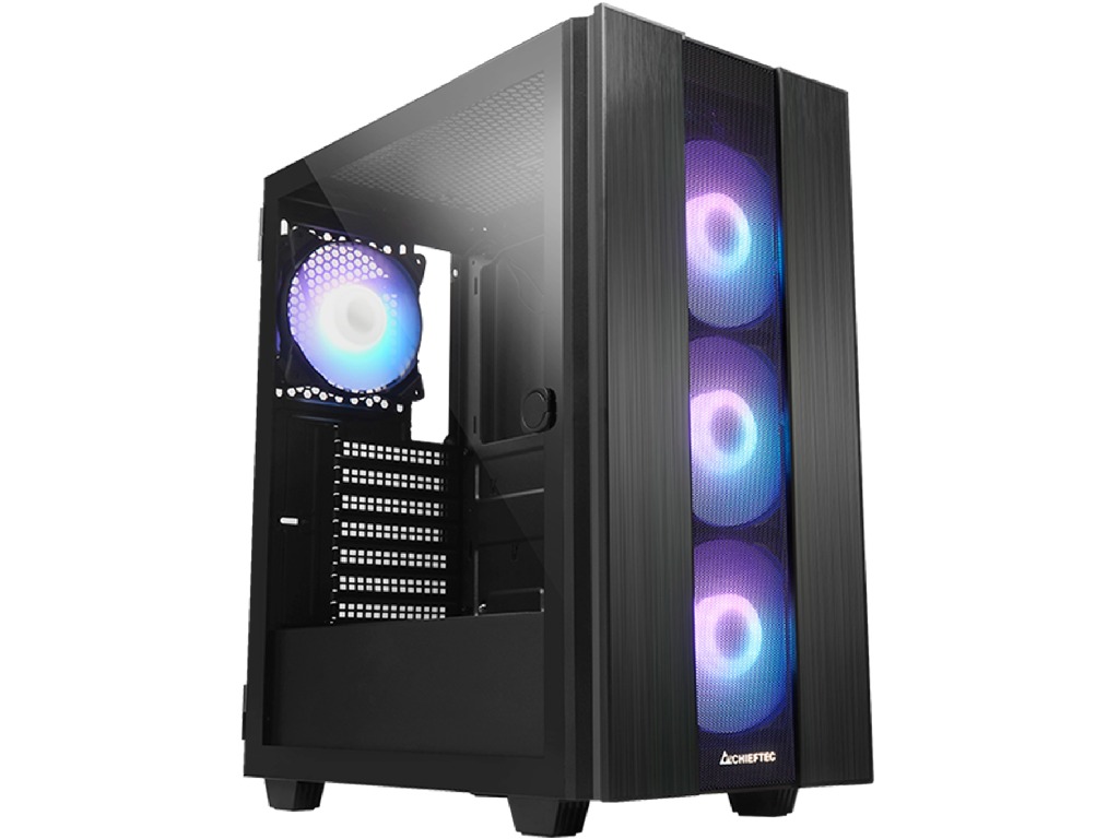 Case ATX Chieftec HUNTER 3, w/o PSU, 0.7mm, 4x120mm ARGB fans, ARGB Hub, Front Mesh, Tempered Glass, 2xUSB3.0, 1xUSB-C, 2x2.5", 2x3.5", Black