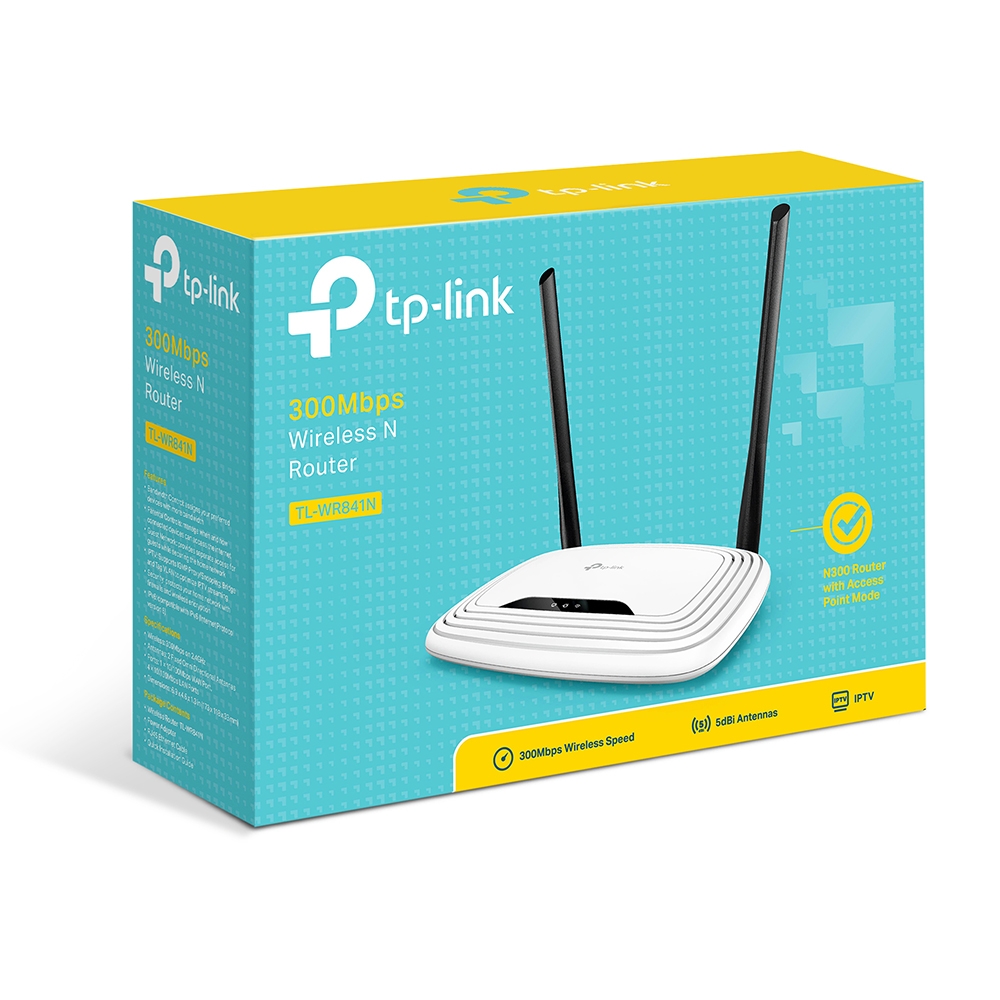 Wi-Fi N TP-LINK Router, "TL-WR841N", 300Mbps, 2x5dBi Fixed Antennas, WISP