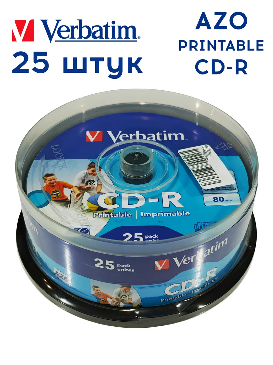 CD-R   Printable  25*Cake, Verbatim, 700MB, 52x, AZO, Printable ID Brand
