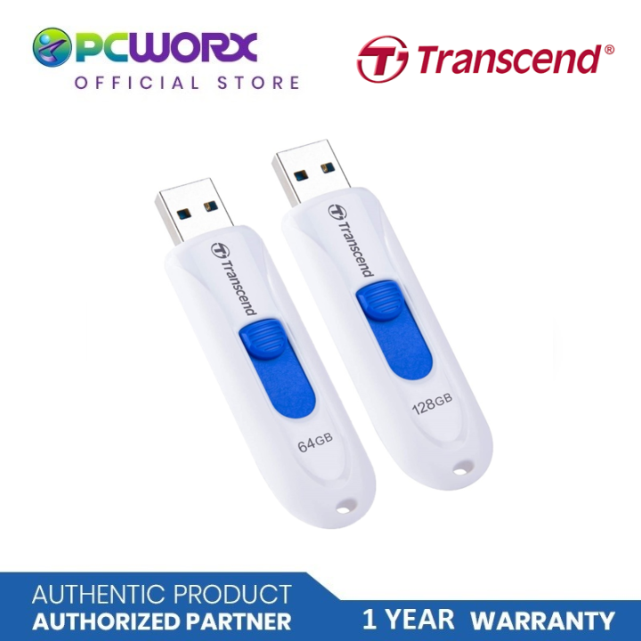128GB  USB3.1 Flash Drive Transcend "JetFlash  790", White-Blue, Slider (R/W:90/40MB/s)