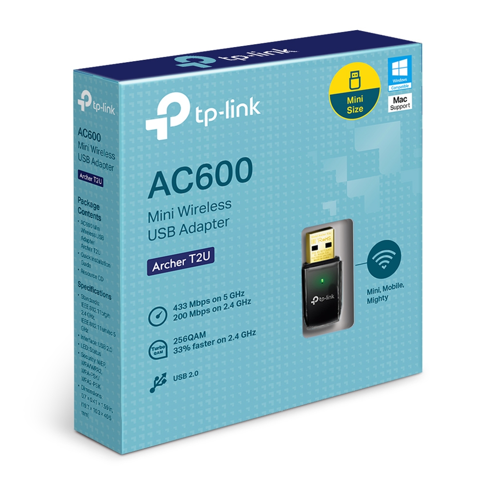 USB2.0 Mini Wi-Fi AC Dual Band LAN Adapter TP-LINK "Archer T2U", 600Mbps