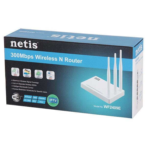 Wi-Fi N Netis Router, "WF2409E", 300Mbps, MIMO, 3x5dBi Fixed Antennas
