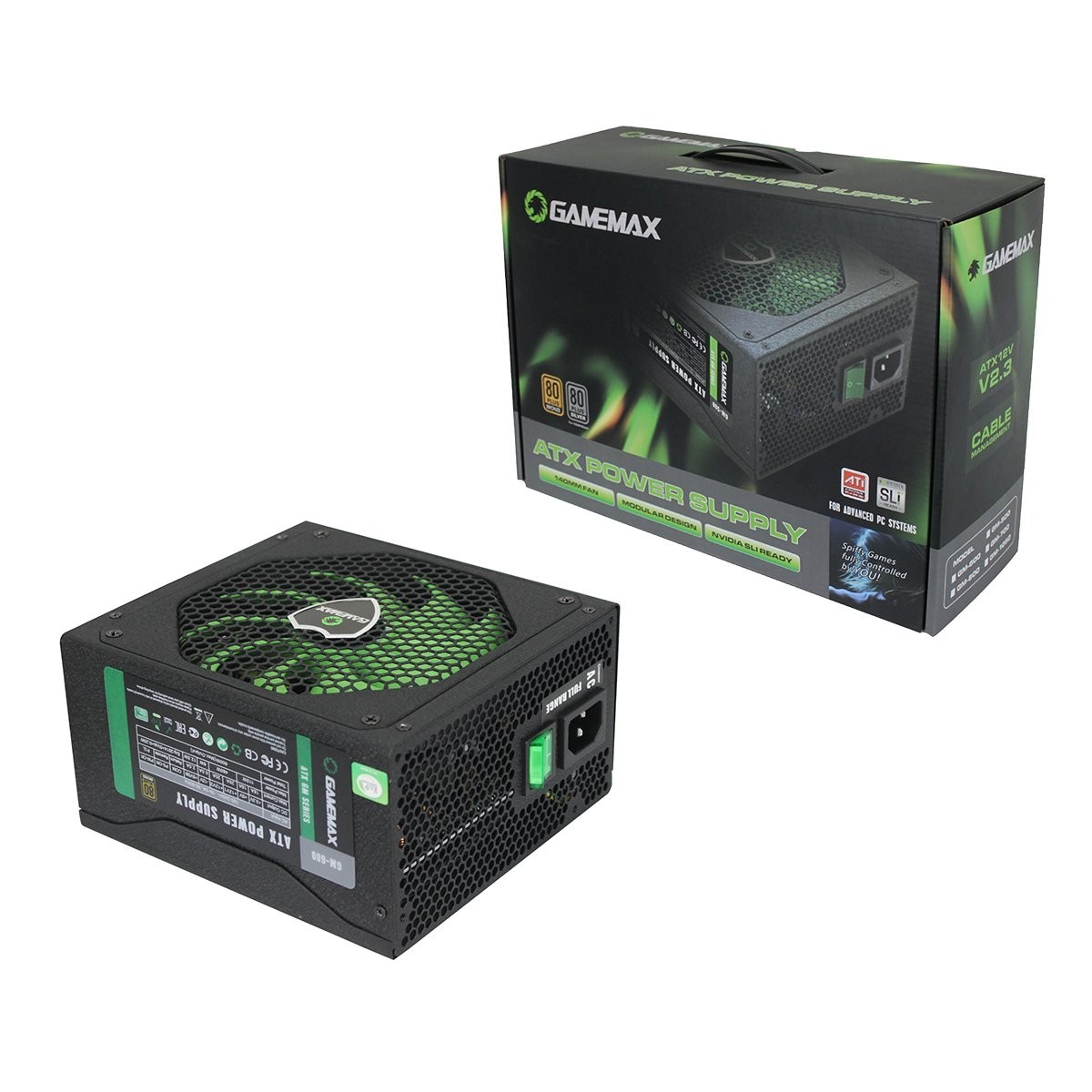 Power Supply ATX 600W GAMEMAX GE-600, 80+, 120mm, Active PFC, Temperature control fan, Black