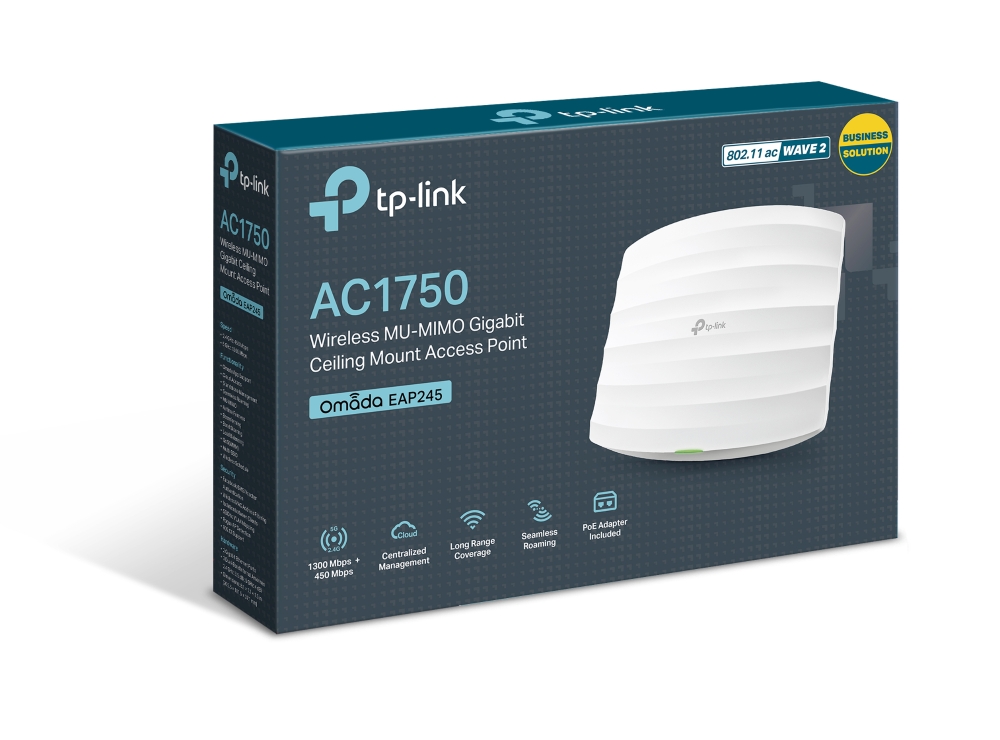 Wi-Fi AC Dual Band Access Point TP-LINK "EAP245", 1750Mbps, MU-MIMO, Gbit Ports, Omada, PoE