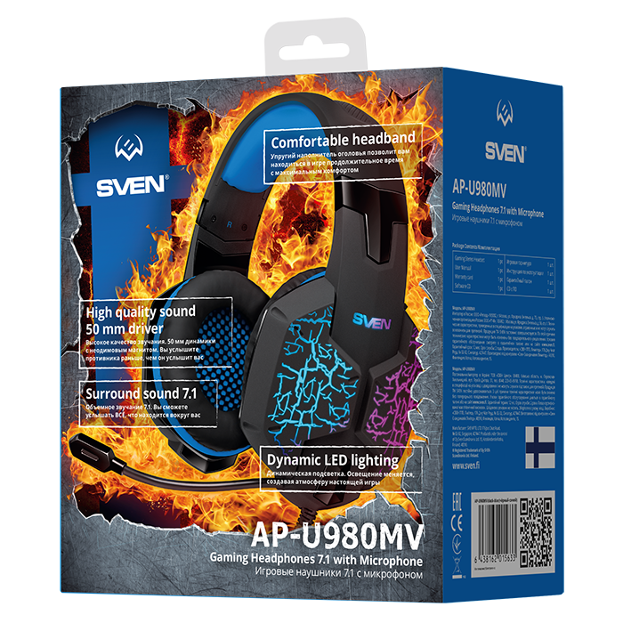 Gaming Headset SVEN AP-U980MV, 50mm drivers, 20-20000Hz, 32 Ohm, 108dB, 365g., USB, Black/Blue