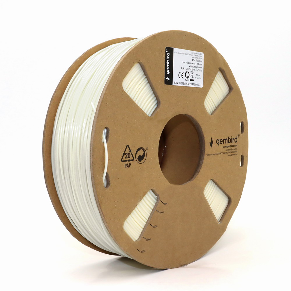 ABS 1.75 mm, White Filament, 1 kg, Gembird, 3DP-ABS1.75-01-W