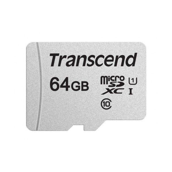 ..64GB MicroSD (Class 10) UHS-I (U1),+SD adapter, Transcend "TS64GUSD300S" (R/W:95/45MB/s)